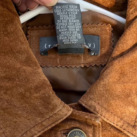 VTG Relativity Suede Leather Jacket Womens Medium Brown Knit Sleeve Boho Western - Picture 9 of 9